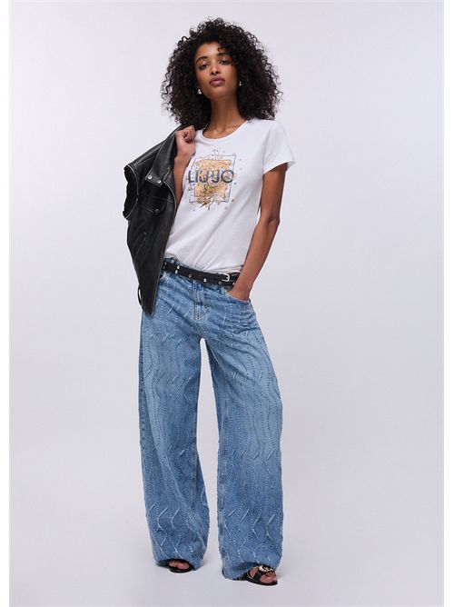 T-shirt con stampa e strass LIU JO | WA6493JS923/P9604